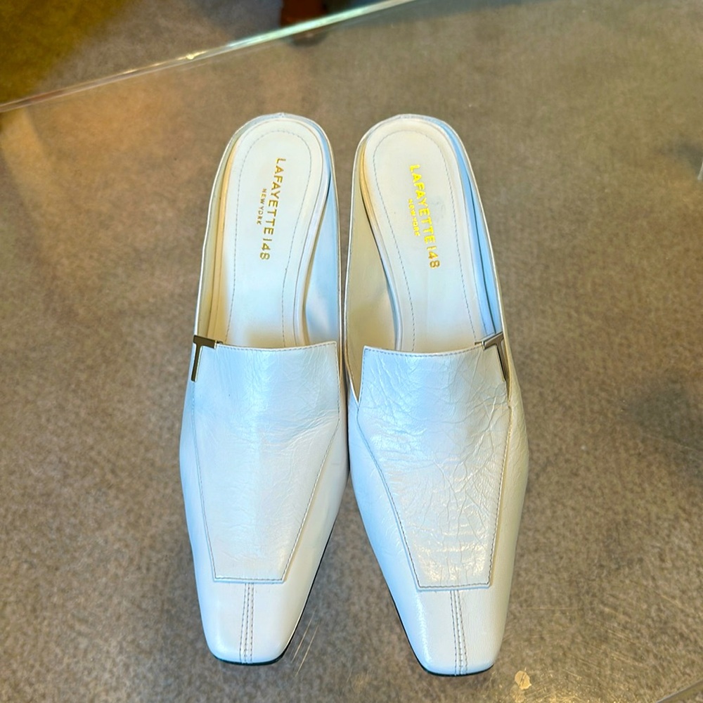 Lafayette 148 New York CIARA white Napa Square Toe Heeled Loafers Women’s 39